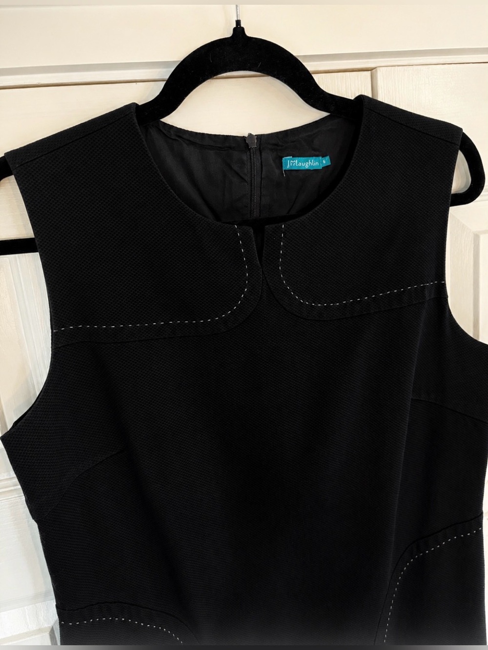 J. McLaughlin Black Sheath Dress – Contrast Stitching | Sleeveless | Size 8
